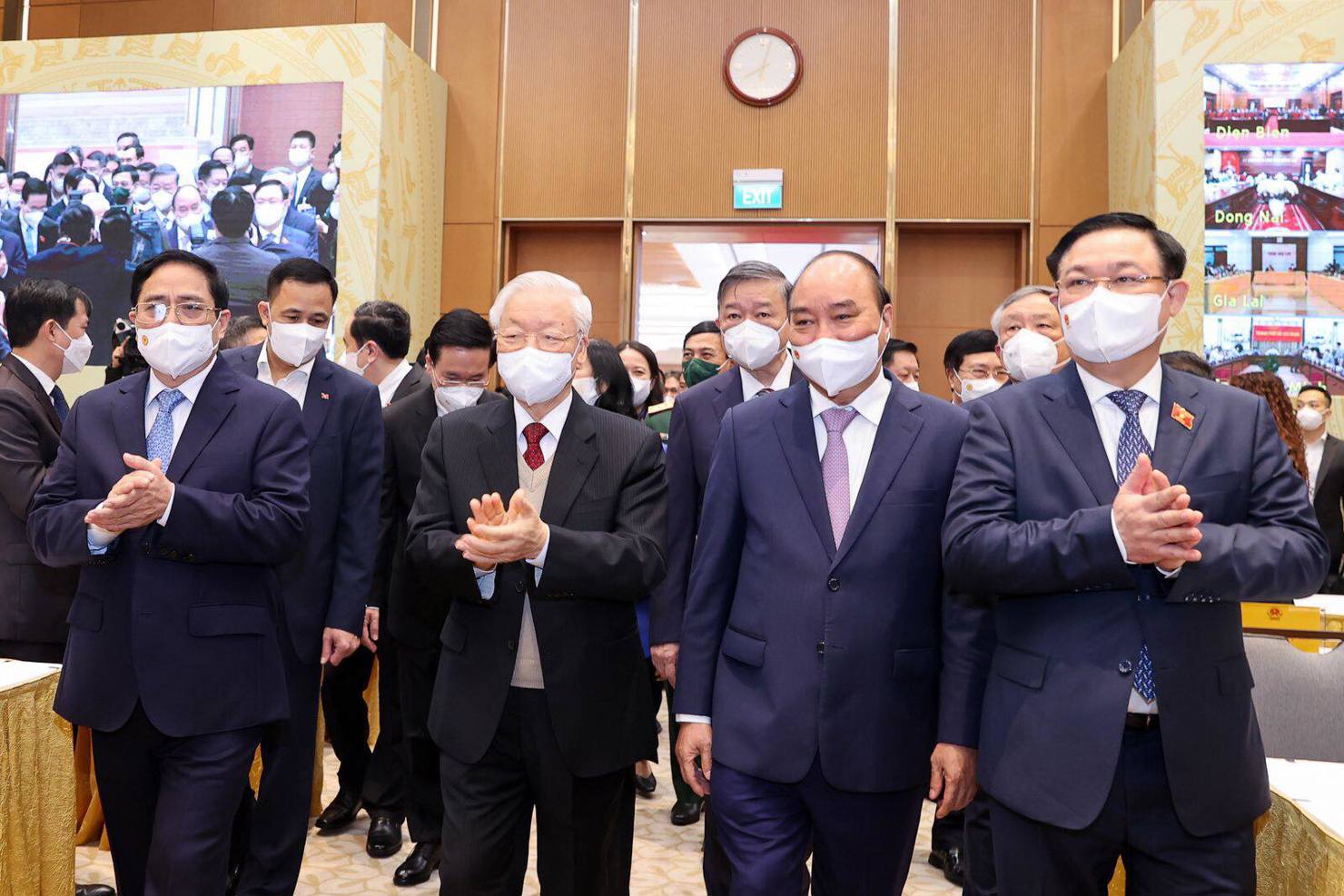 Tổng Bí thư Nguyễn Phú Trọng; Chủ tịch nước Nguyễn Xuân Phúc; Chủ tịch Quốc hội Vương Đình Huệ; Thủ tướng Chính phủ Phạm Minh Chính cùng lãnh đạo Đảng, Nhà nước, Mặt trận Tổ quốc Việt Nam; lãnh đạo các ban, bộ, ngành tham dự Hội nghị.