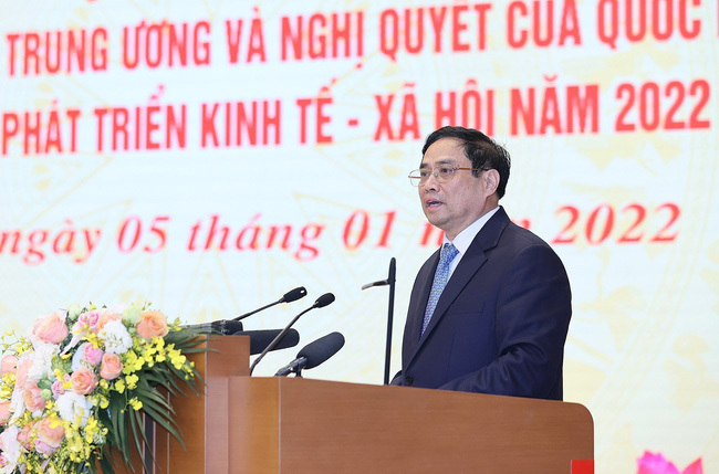 Thủ tướng Chính phủ Phạm Minh Chính phát biểu kết luận Hội nghị Chính phủ với các địa phương triển khai kế hoạch phát triển kinh tế - xã hội năm 2022.