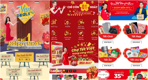 Giao diện các gian chợ Tết online trên một số ứng dụng thương mại điện tử. Nguồn: Internet