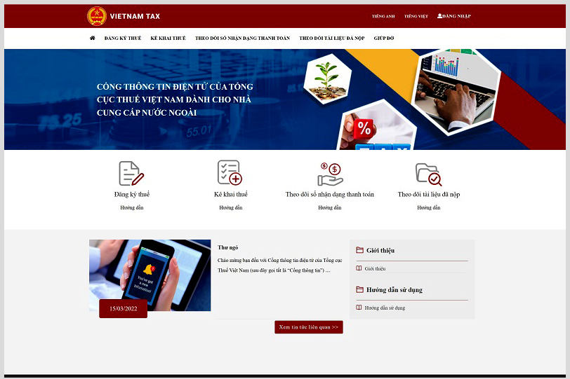 Cổng thông tin điện tử về nộp thuế dành cho các nhà cung cấp là các tổ chức cá nhân nước ngoài.