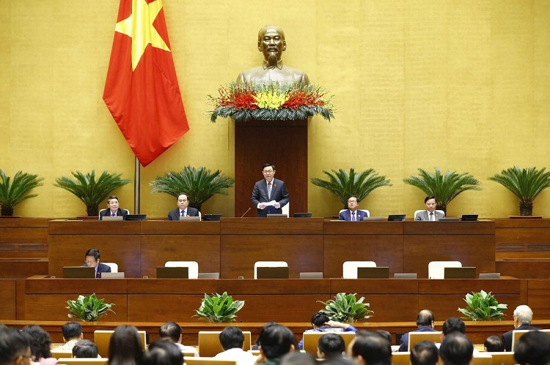 Chủ tịch Quốc hội Vương Đình Huệ phát biểu tại phiên bế mạc kỳ họp thứ 11, Quốc hội khóa XIV