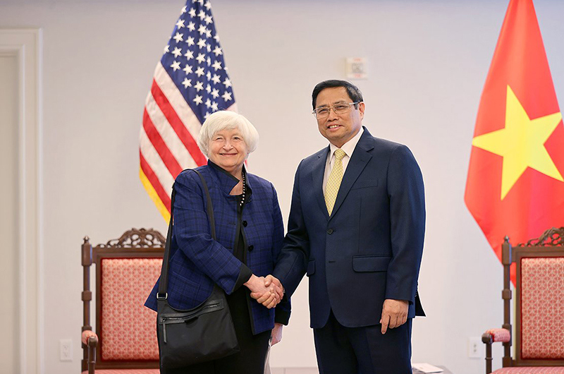 Thủ tướng Phạm Minh Chính tiếp Bộ trưởng Tài chính Mỹ Janet Yellen tại Thủ đô Washington, Mỹ 