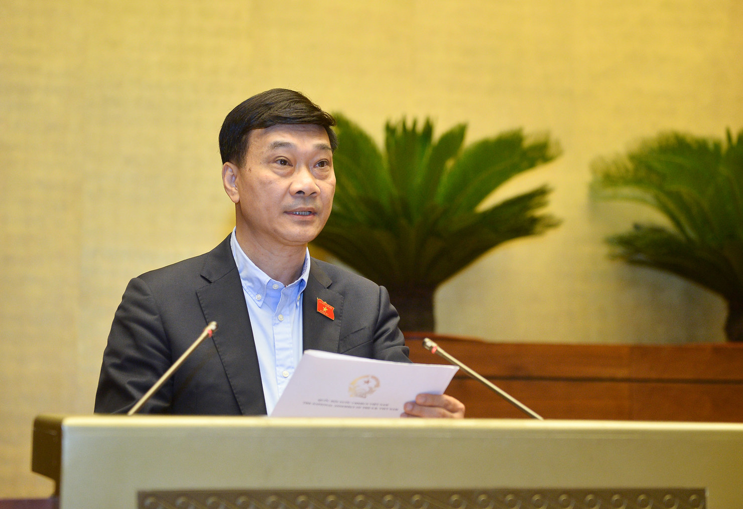 Chủ nhiệm Ủy ban Kinh tế của Quốc hội Vũ Hồng Thanh tr&igrave;nh b&agrave;y B&aacute;o c&aacute;o&nbsp;đ&aacute;nh gi&aacute;&nbsp;việc tổng kết&nbsp;việc thực hiện Nghị quyết v&agrave; thẩm tra Tờ tr&igrave;nh của Ch&iacute;nh phủ về việc k&eacute;o d&agrave;i thời hạn &aacute;p dụng to&agrave;n bộ quy định của Nghị quyết số 42/2017/QH14.