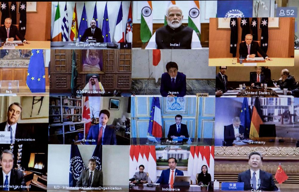 Các nhà lãnh đạo G20 họp bàn đối phó với tác động của Covid-19. Nguồn: AFP