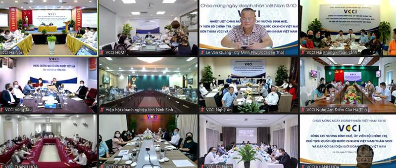 Đại diện giới doanh nhân Việt Nam tham dự cuộc làm việc tại các điểm cầu trực tuyến.