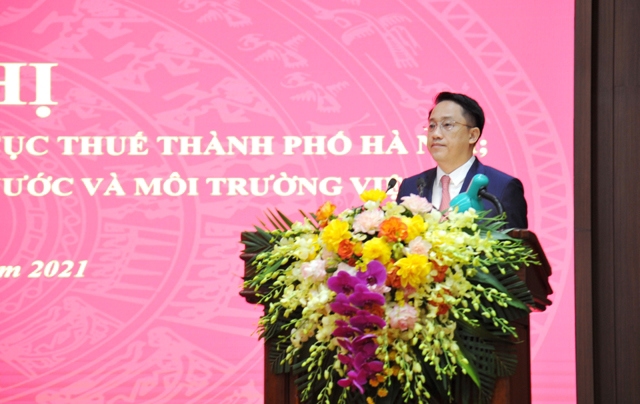 Bí thư Đảng bộ, Cục trưởng Cục Thuế TP. Hà Nội Mai Sơn phát biểu tại hội nghị