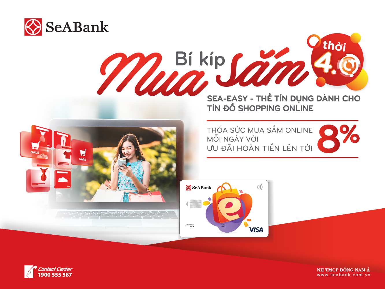 Nhiều ưu đãi dành cho các tín đồ shopping online như hoàn tiền mọi giao dịch trực tuyến lên đến 8%, hoàn phí thường niên các năm và miễn lãi lên tới 45 ngày.