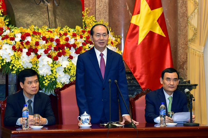 Chủ tịch nước Trần Đại Quang phát biểu tại buổi gặp mặt. Ảnh: VGP/Nhật Bắc