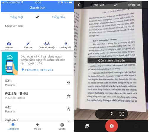 Chức năng dịch camera trên Google dịch. Nguồn: Internet