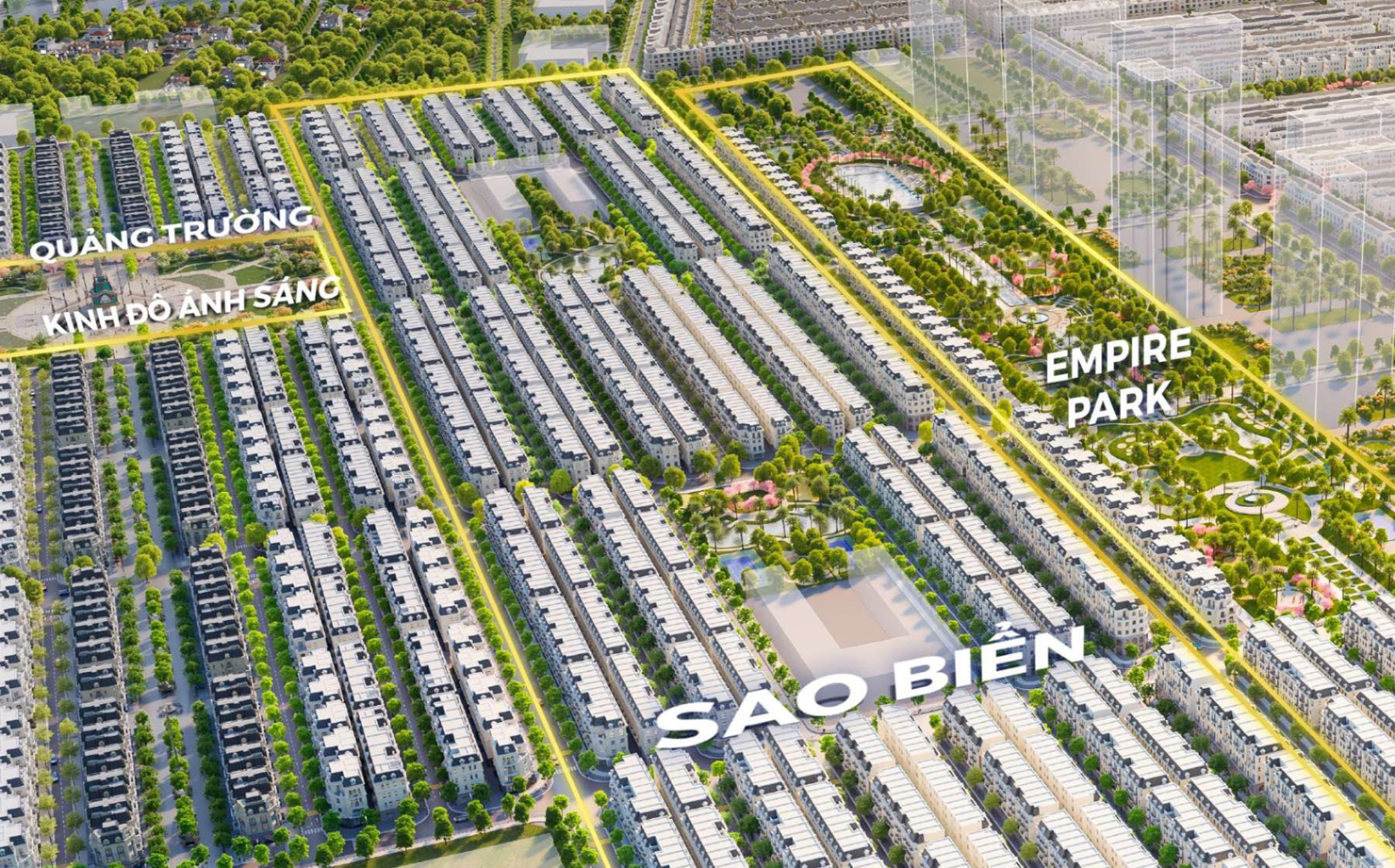 Kinh đô ánh sáng, Công viên Empire Park và Trung tâm Thương mại Vincom Mega Mall sẽ đảm bảo cho các hoạt động giao thương sôi động tại phân khu Sao Biển. Ảnh: VHM.