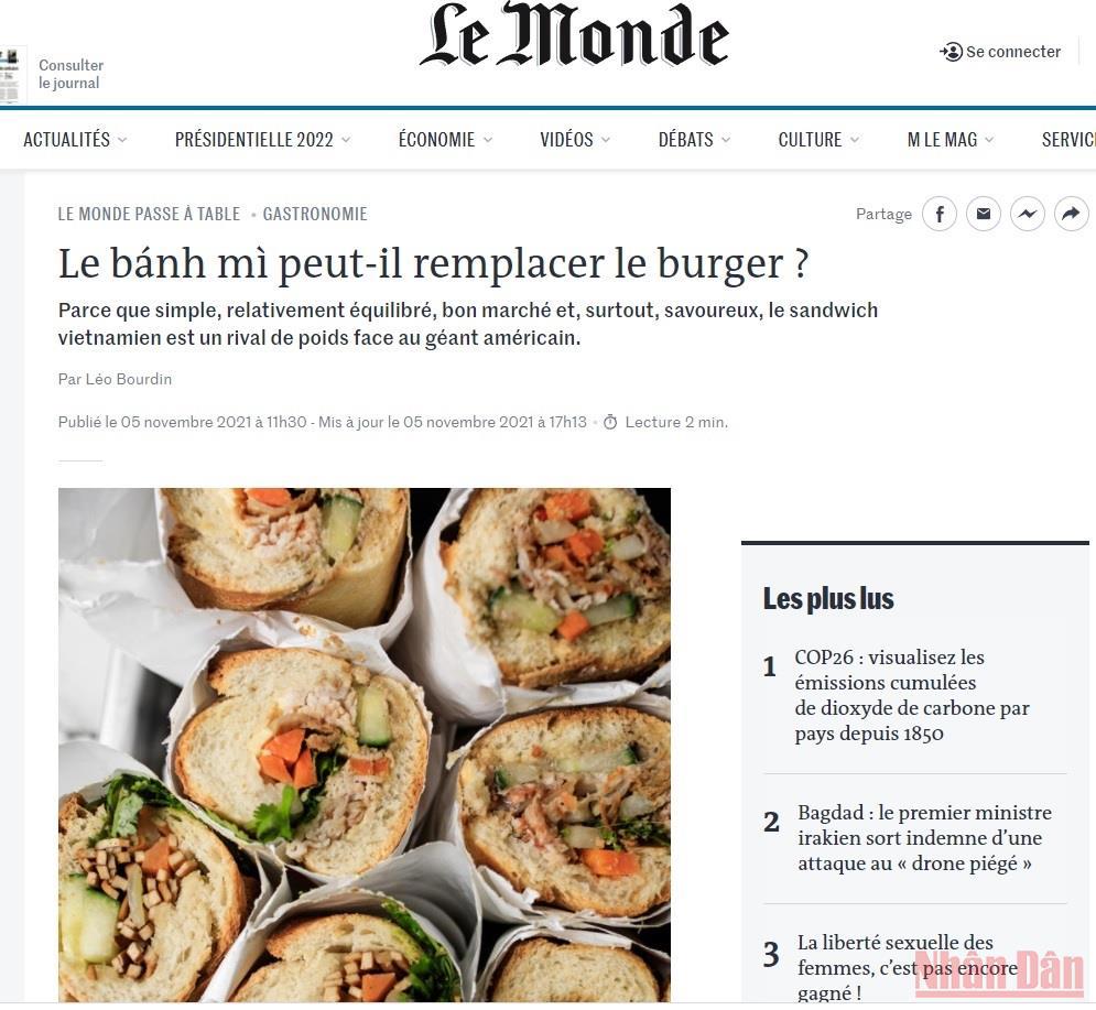 Hình ảnh "Bánh mì" Việt Nam trên báo Le Monde. (Ảnh chụp màn hình: Hoàng Linh)
