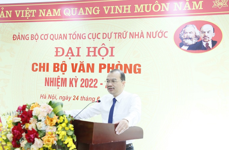 Đồng chí Phạm Vũ Anh - Uỷ viên Ban Thường vụ, Phó Bí thư Đảng ủy, Phó Tổng cục trưởng Tổng cục Dự trữ Nhà nước phát biểu chỉ đạo Đại hội.