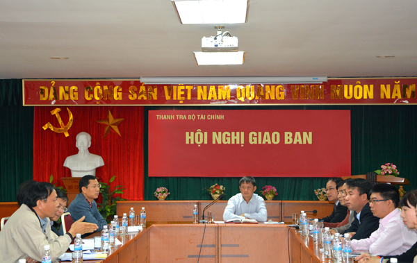 Cuộc họp giao ban hàng tháng của Thanh tra Bộ Tài chính. Ảnh: Tuấn Anh