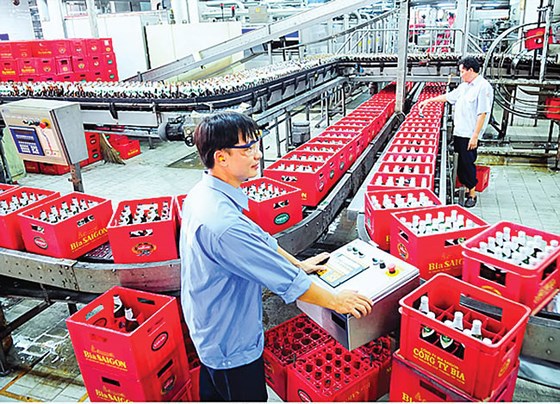 Dây chuyền sản xuất bia Sài Gòn.
