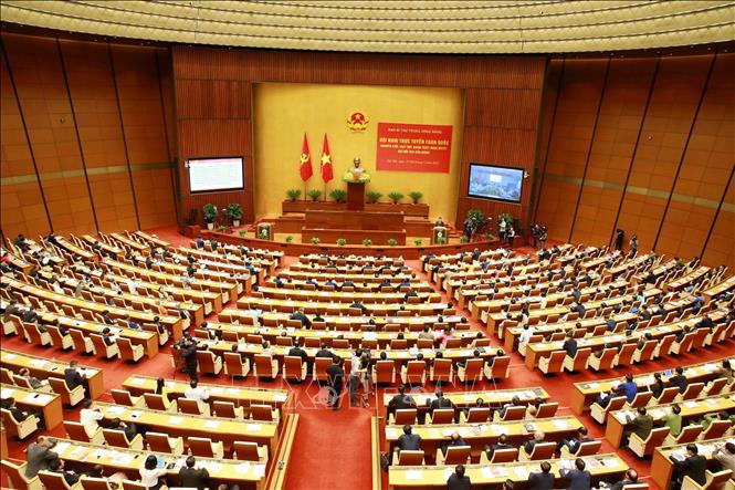 Quang cảnh Hội nghị tại điểm cầu chính - Phòng họp Diên Hồng, Nhà Quốc hội (Hà Nội). Ảnh: TTXVN