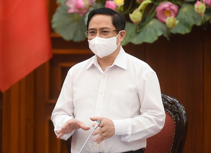 Thủ tướng Chính phủ Phạm Minh Chính tại cuộc họp Thường trực Chính phủ về phòng, chống dịch COVID-19. Ảnh: Chinhphu.vn