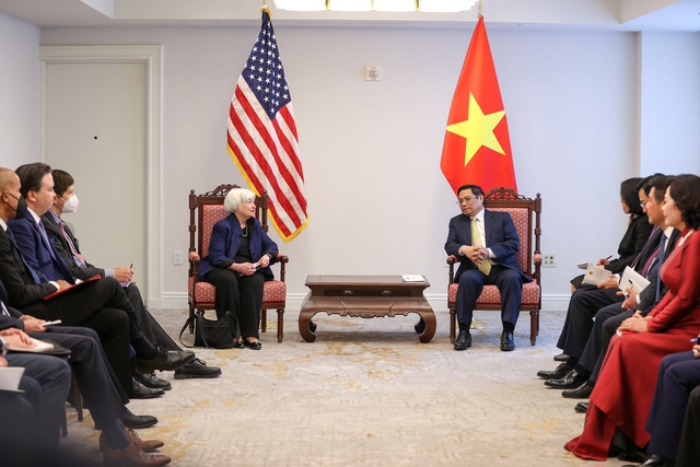 Thủ tướng Chính phủ Phạm Minh Chính tiếp Bộ trưởng Tài chính Hoa Kỳ Janet Yellen. Ảnh: VGP/Nhật Bắc