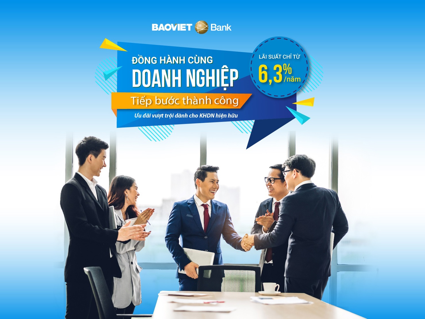 Doanh nghiệp có thể chọn phương án áp dụng lãi suất ưu đãi là 6,3%/năm cố định trong 3 tháng đầu hoặc 6,8% cho 6 tháng đầu.