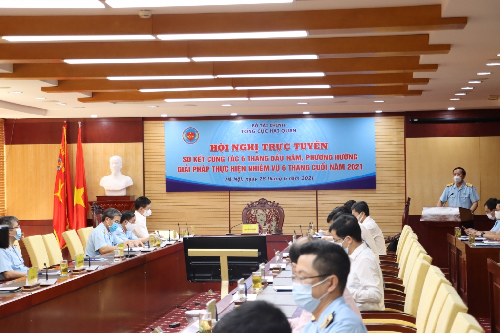 Quang cảnh Hội nghị tại điểm cầu trụ sở Tổng cục Hải quan. Ảnh: haiquanonline.com.vn.