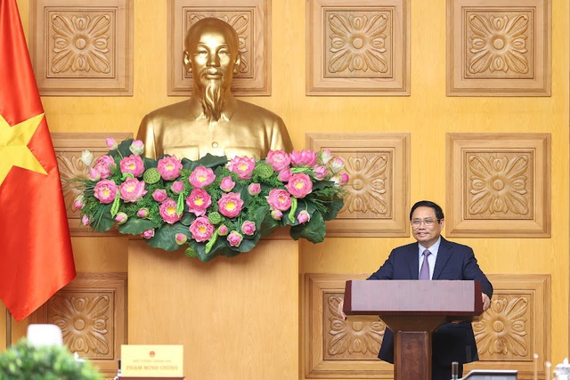 Thủ tướng Phạm Minh Chính phát biểu tại cuộc đổi thoại. Ảnh: VGP/Nhật Bắc.