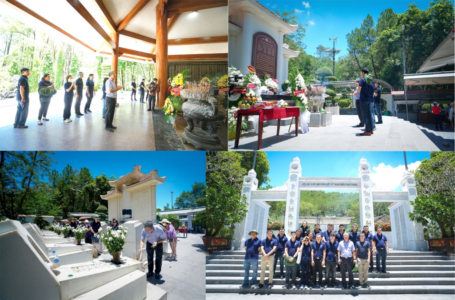 Đoàn làm lễ dâng hương, đặt vòng hoa viếng các anh hùng, liệt sĩ thanh niên xung phong ở Ngã ba Đồng Lộc.