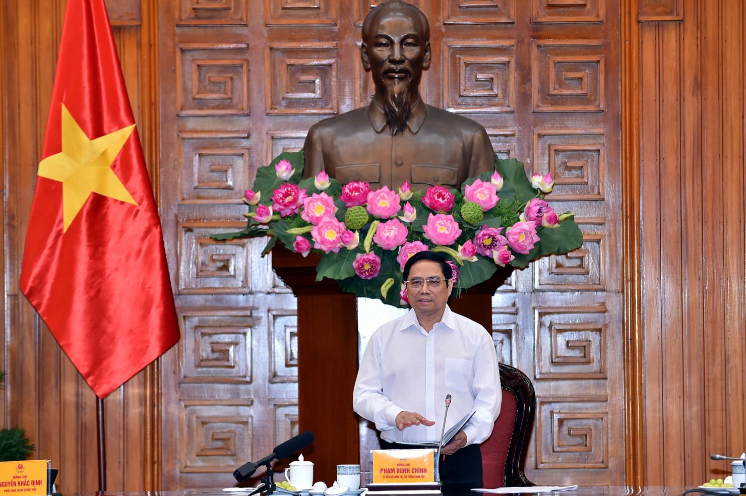 Thủ tướng Chính phủ Phạm Minh Chính phát biểu tại cuộc họp Ban Chỉ đạo quốc gia phòng chống, dịch bệnh COVID-19. Nguồn: VGP.