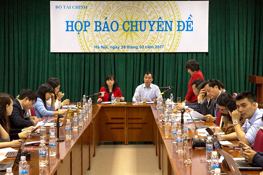 Buổi họp báo chuyên đề "Đánh giá hoạt động của thị trường trái phiếu năm 2016 và định hướng phát triển trong các năm tiếp theo" do Bộ Tài chính tổ chức hôm 28/2/2107. Nguồn: FinancePlus.vn