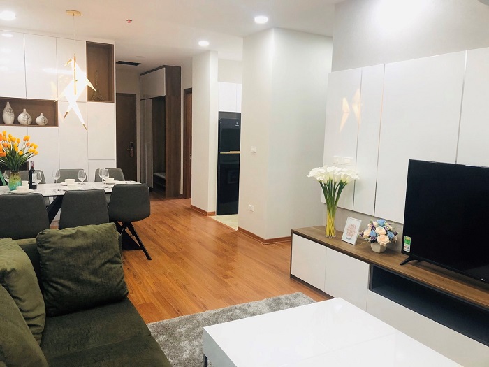 Căn hộ mẫu Green Pearl trang bị đầy đủ nội thất bàn giao từ các thương hiệu cao cấp.