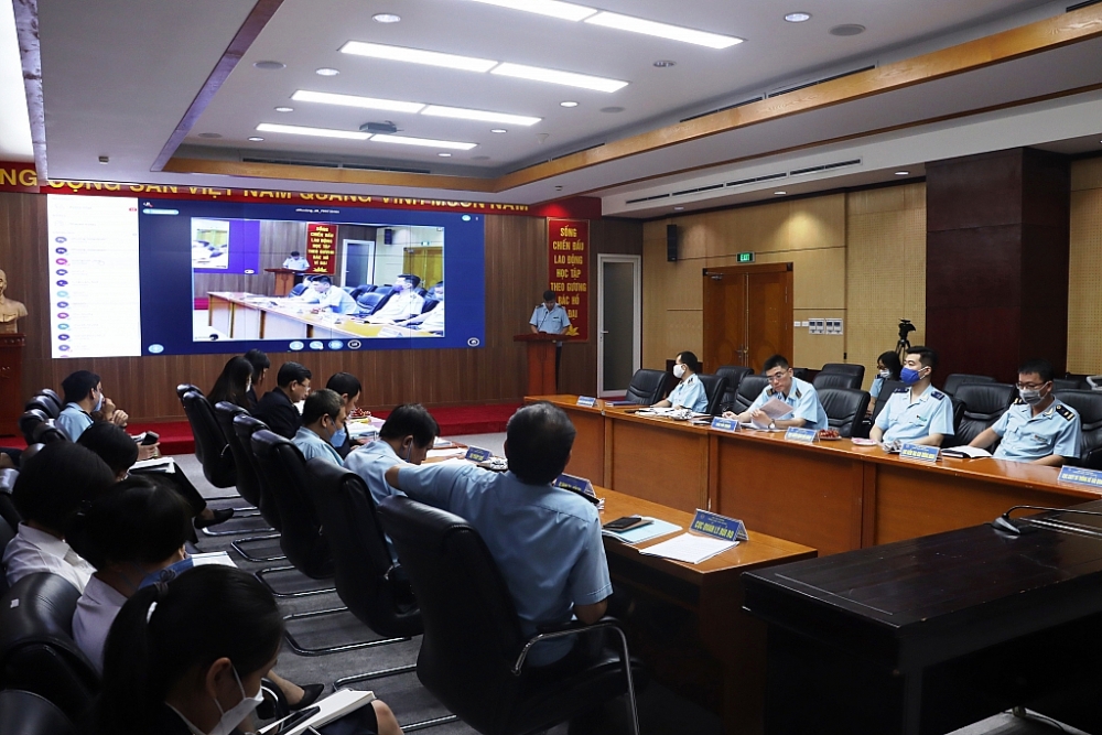 Quang cảnh hội nghị tại điểm cầu Tổng cục Hải quan. Ảnh: Q.H