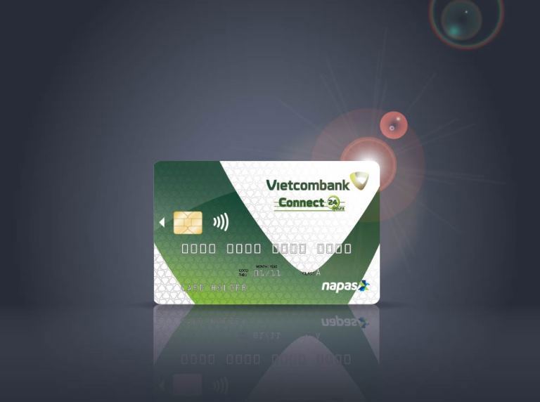 Mẫu thẻ Vietcombank Connect24 chuẩn chip EMV và ứng dụng công nghệ thanh toán Không tiếp xúc (Contactless).