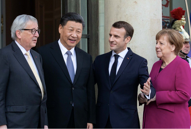 Ông Tập Cận Bình và các lãnh đạo châu Âu trong cuộc gặp ở Pháp. (Ảnh: Bloomberg)