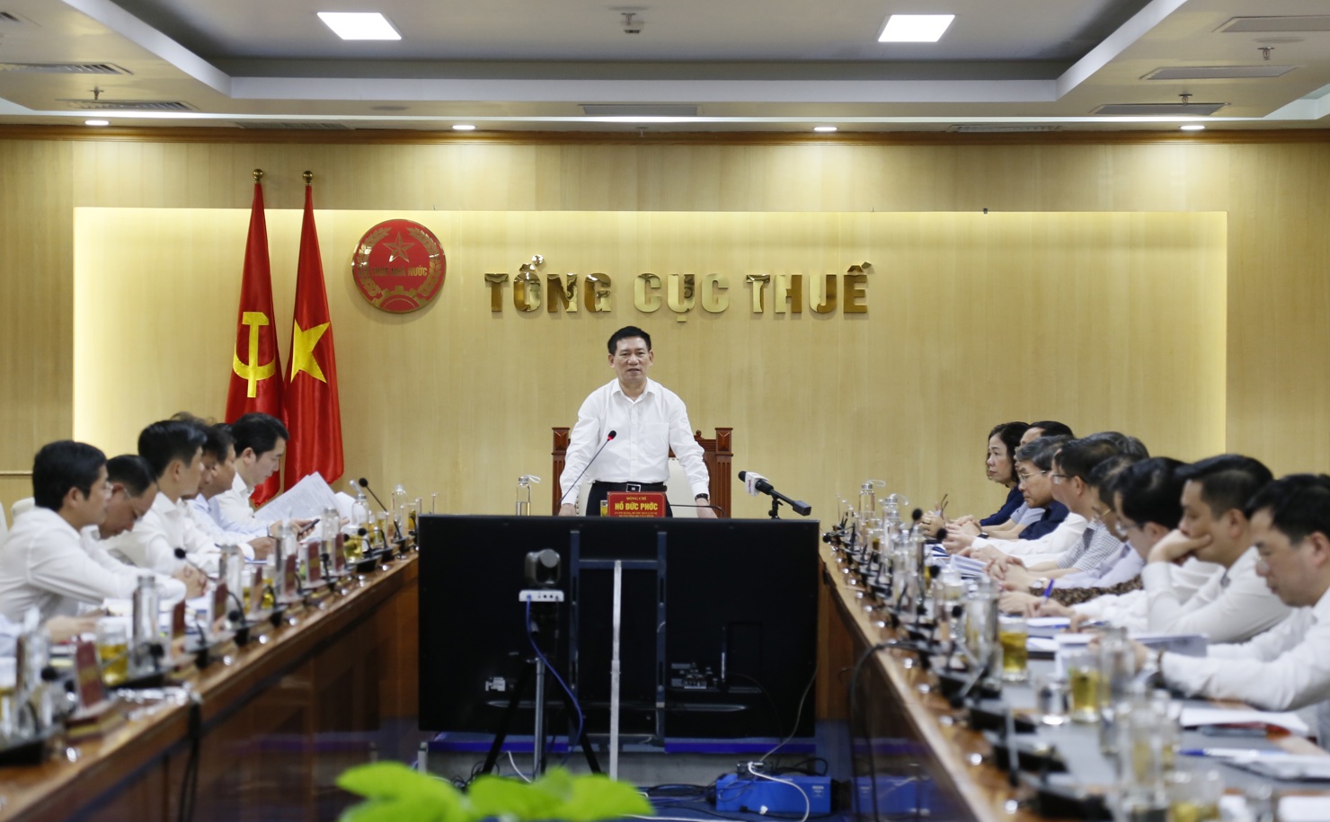 Bộ trưởng Bộ Tài chính Hồ Đức Phớc phát biểu chỉ đạo tại buổi làm việc.