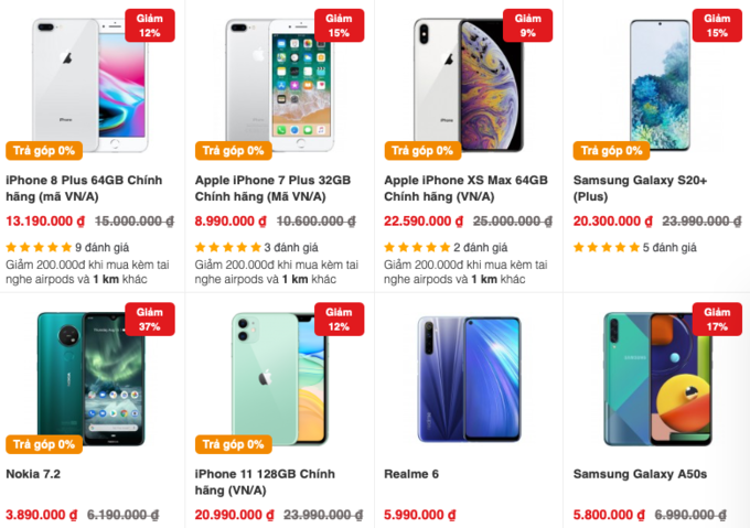 Thông tin giảm giá tràn ngập trên các website mua bán điện thoại, cả model cao cấp, mới ra mắt lẫn máy tầm trung, giá rẻ. Nguồn: internet