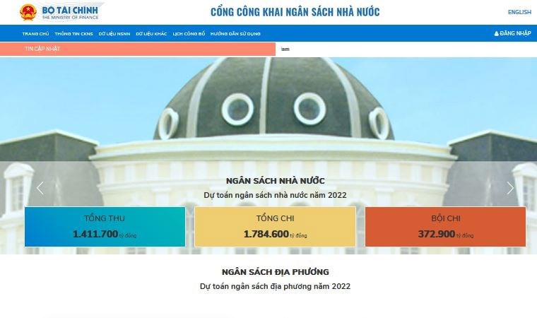 Cổng c&ocirc;ng khai ng&acirc;n s&aacute;ch nh&agrave; nước đang được Bộ T&agrave;i ch&iacute;nh vận h&agrave;nh.