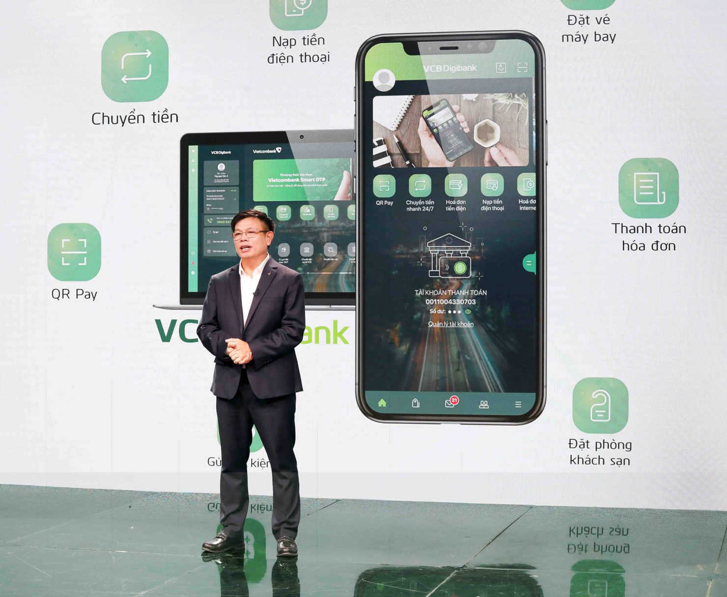 Ông Đào Minh Tuấn, Phó Tổng Giám đốc Vietcombank tại buổi ra mắt trực tuyến của ứng dụng VCB Digibank.