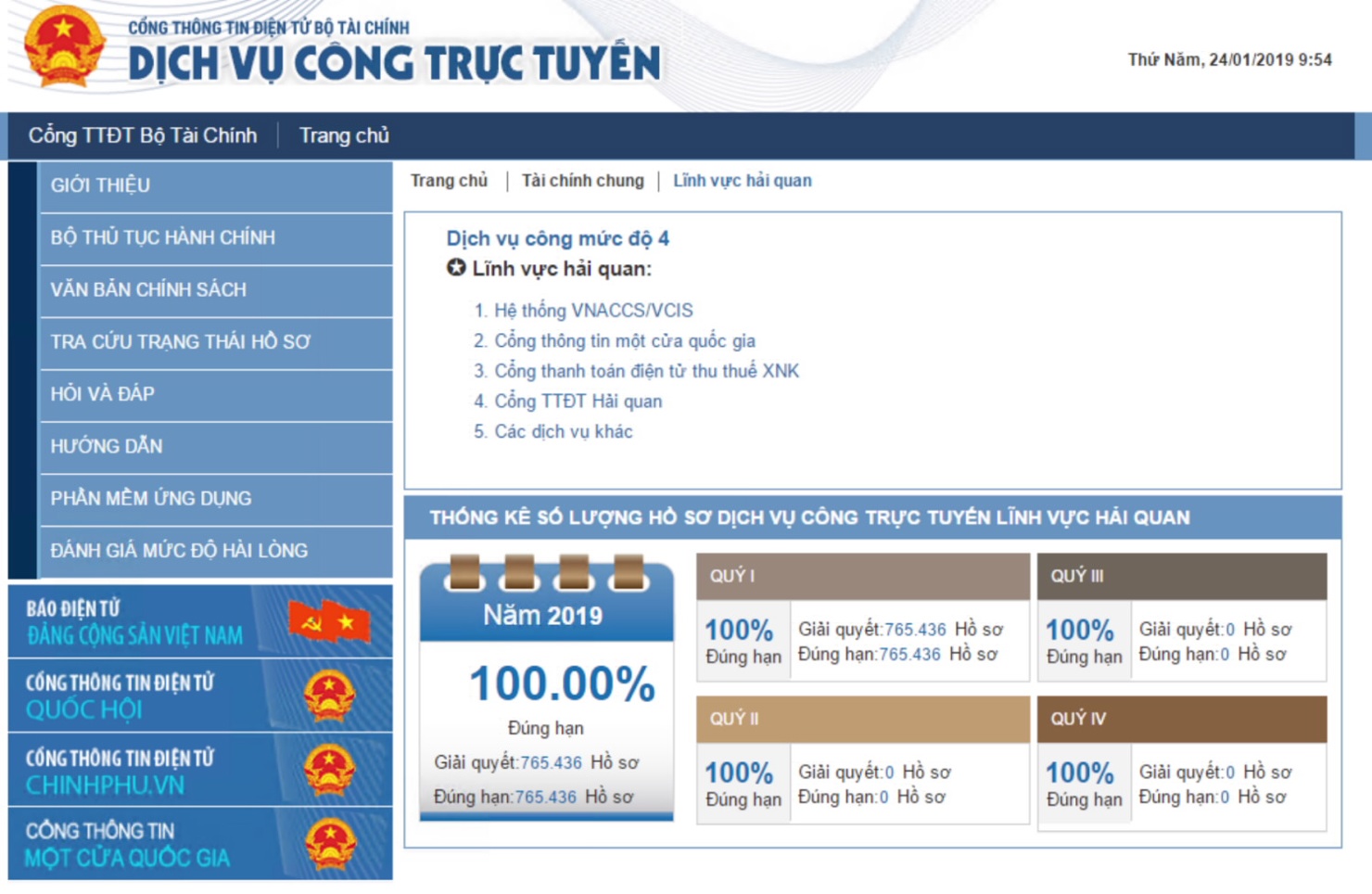 Cổng dịch vụ công trực tuyến của Bộ Tài chính.