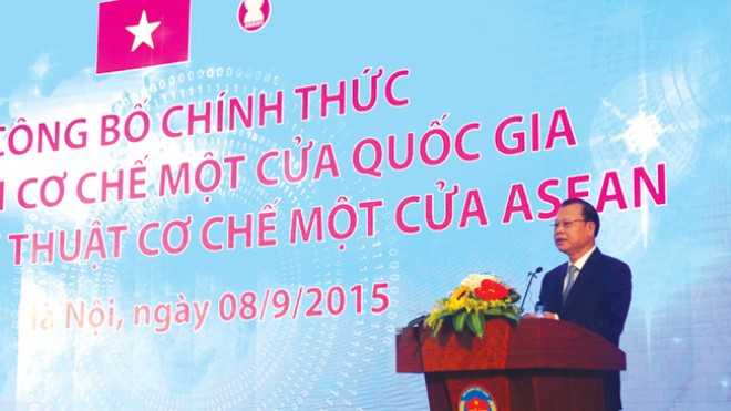 Phó Thủ tướng Vũ Văn Ninh - Trưởng Ban chỉ đạo quốc gia NSW và ASW phát biểu tại buổi lễ công bố chính thức thực hiện Cơ chế một cửa quốc gia (NSW) và kết nối kỹ thuật Cơ chế một cửa Asean (ASW). Nguồn: internet