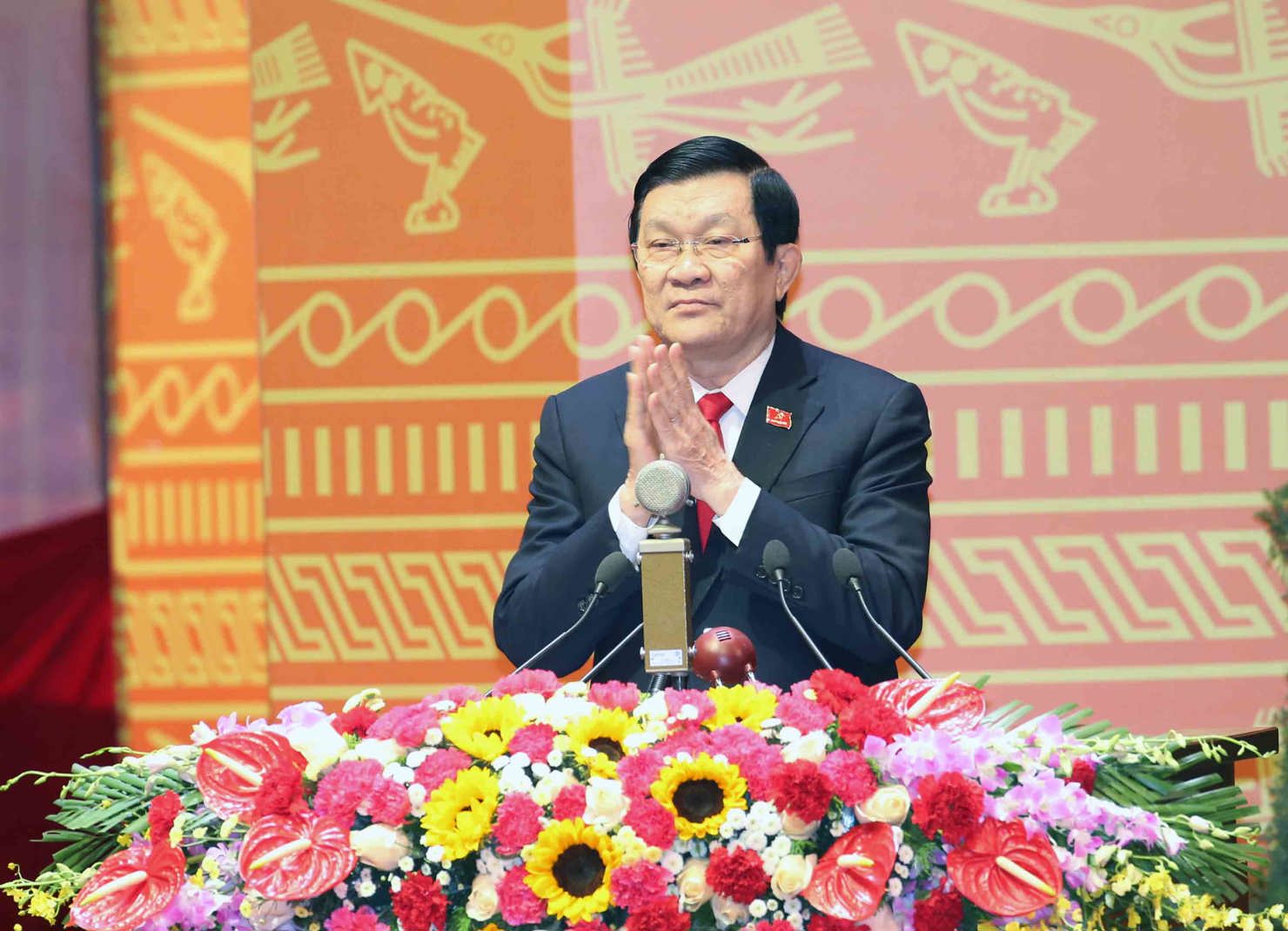 Đồng chí Trương Tấn Sang, Ủy viên Bộ Chính trị, Chủ tịch nước CHXHCN Việt Nam đọc Diễn văn khai mạc Đại hội.