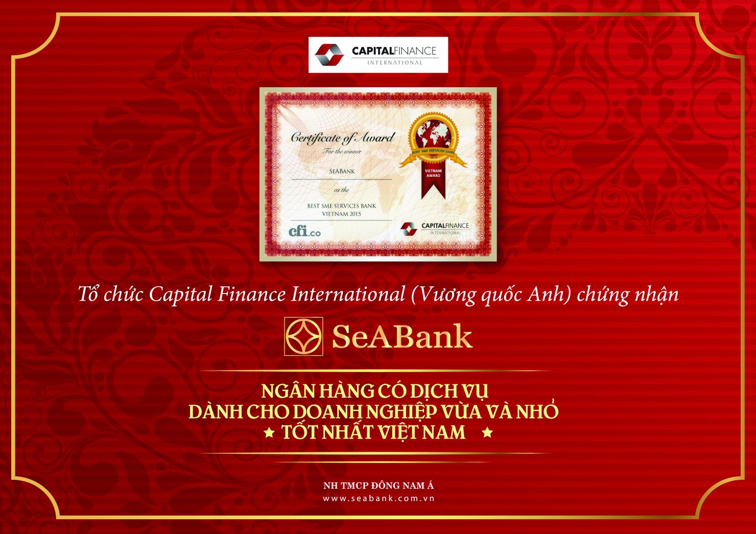 SeaBank nhận giải thưởng danh giá của tổ chức Capital Finance International.