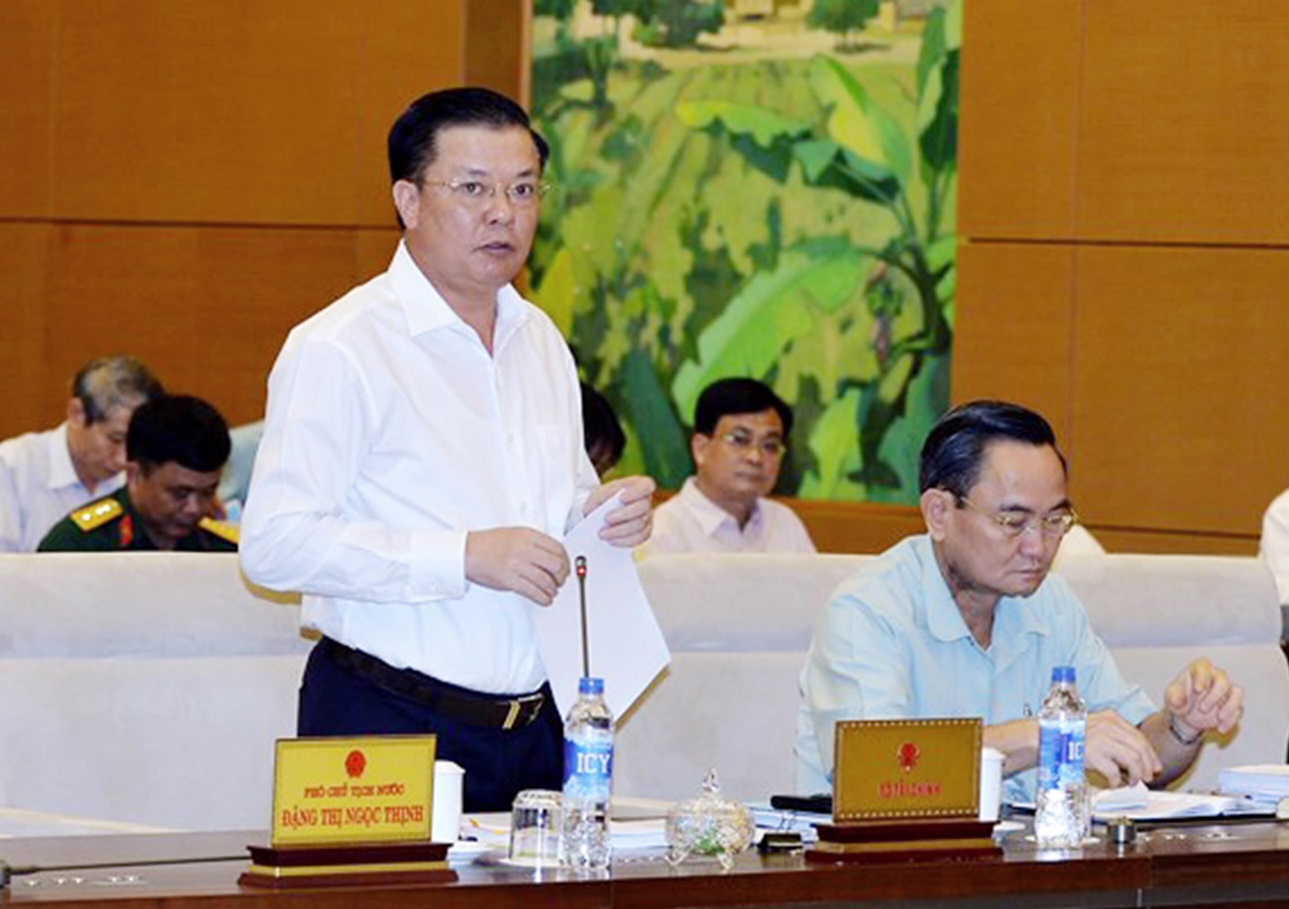 Bộ trưởng Bộ Tài chính Đinh Tiến Dũng báo cáo tại phiên họp.