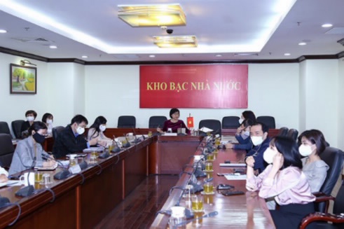 Toàn cảnh điểm cầu trực tuyến tại Kho bạc Nhà nước Việt Nam.