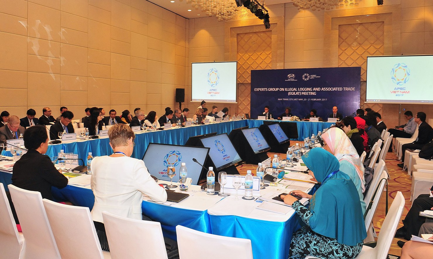 Toàn cảnh cuộc họp lần thứ 11 nhóm công tác của APEC về chống khai thác và buôn bán gỗ bất hợp pháp diễn ra tại Nha Trang (trong hai ngày 20-21/2/2017).