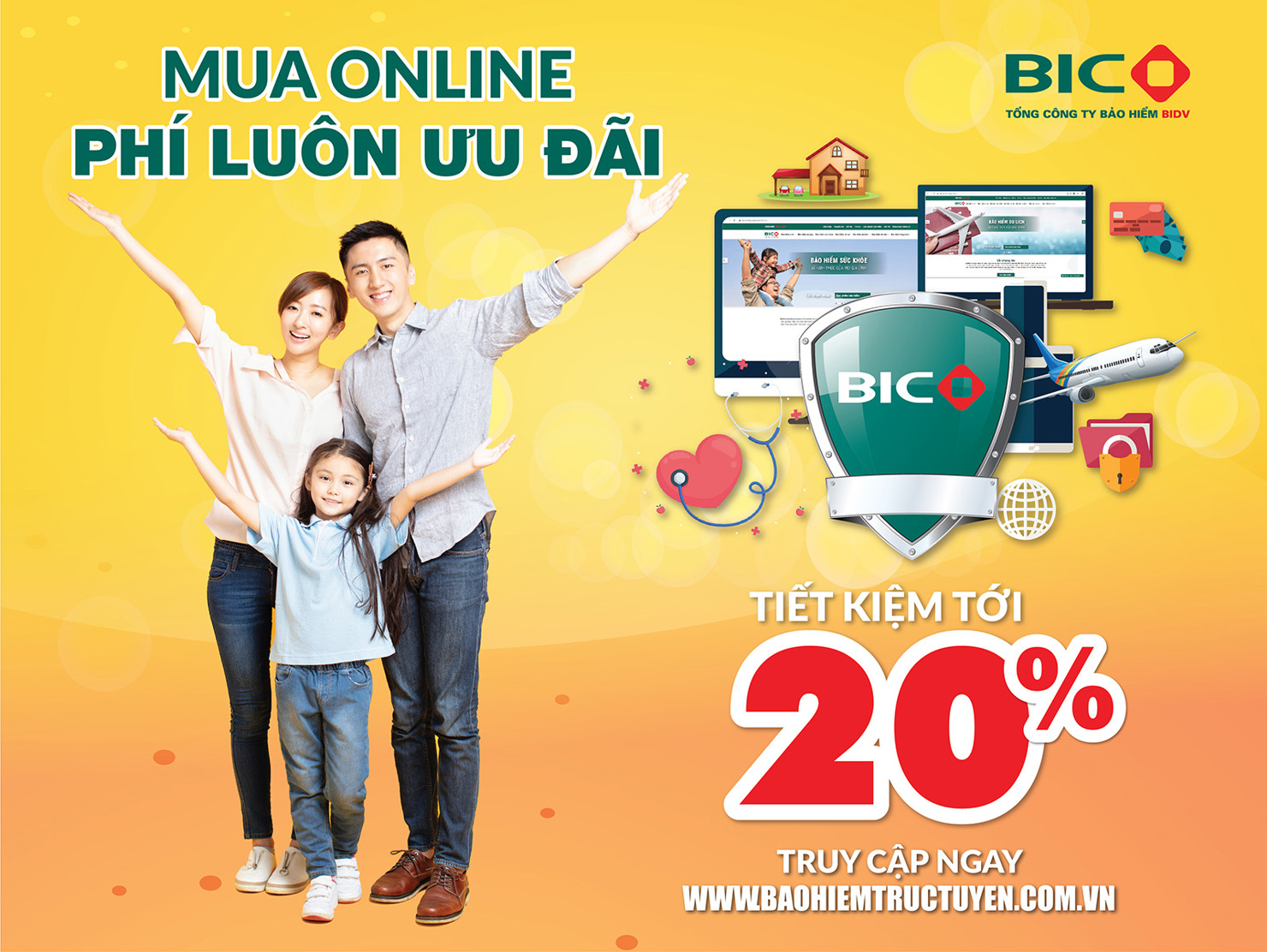 Khách hàng có thể tiết kiệm 20% khi mua bảo hiểm du lịch, bảo hiểm tai nạn 24/24, 15% khi mua bảo hiểm sức khỏe và 10% khi tham gia bảo hiểm toàn diện nhà tư nhân của BIC..