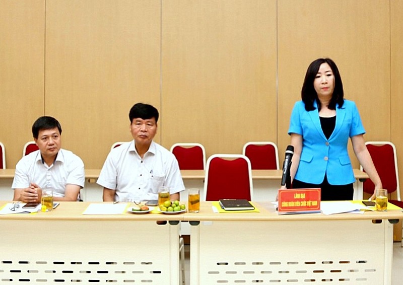 Phó Chủ tịch Công đoàn Viên chức Việt Nam Nguyễn Thị Kim Anh phát biểu tại hội nghị.
