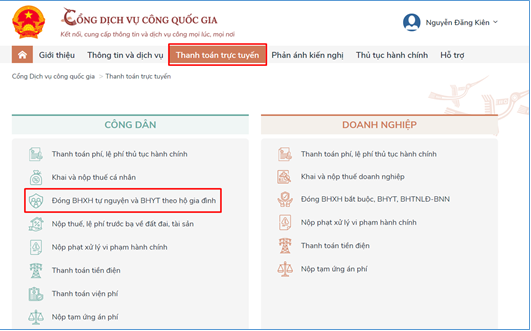 Đóng BHXH tự nguyện, gia hạn thẻ BHYT theo hộ gia đình trên Cổng Dịch vụ công Quốc gia? - Ảnh 1