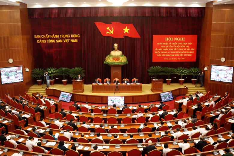 Quang cảnh Hội nghị tại điểm cầu chính trụ sở Trung ương Đảng. 