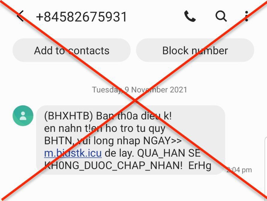 BHXH Việt Nam cảnh báo người lao động không làm theo nội dung thông tin từ các tin nhắn lừa đảo của các đối tượng về nhận tiền từ Quỹ BHTN để tránh không bị mất tiền trong tài khoản.