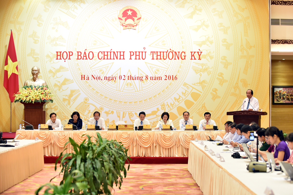 Toàn cảnh Họp báo Chính phủ thường kỳ tháng 7/2016. Nguồn: VGP