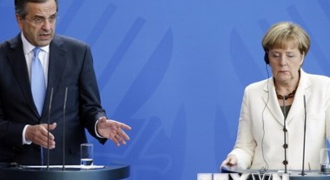 Thủ tướng Đức Angela Merkel (phải) và Thủ tướng Hy Lạp Antonis Samaras tại một cuộc họp báo chung sau hội đàm tại Berlin ngày 23/9/2014. Nguồn: internet