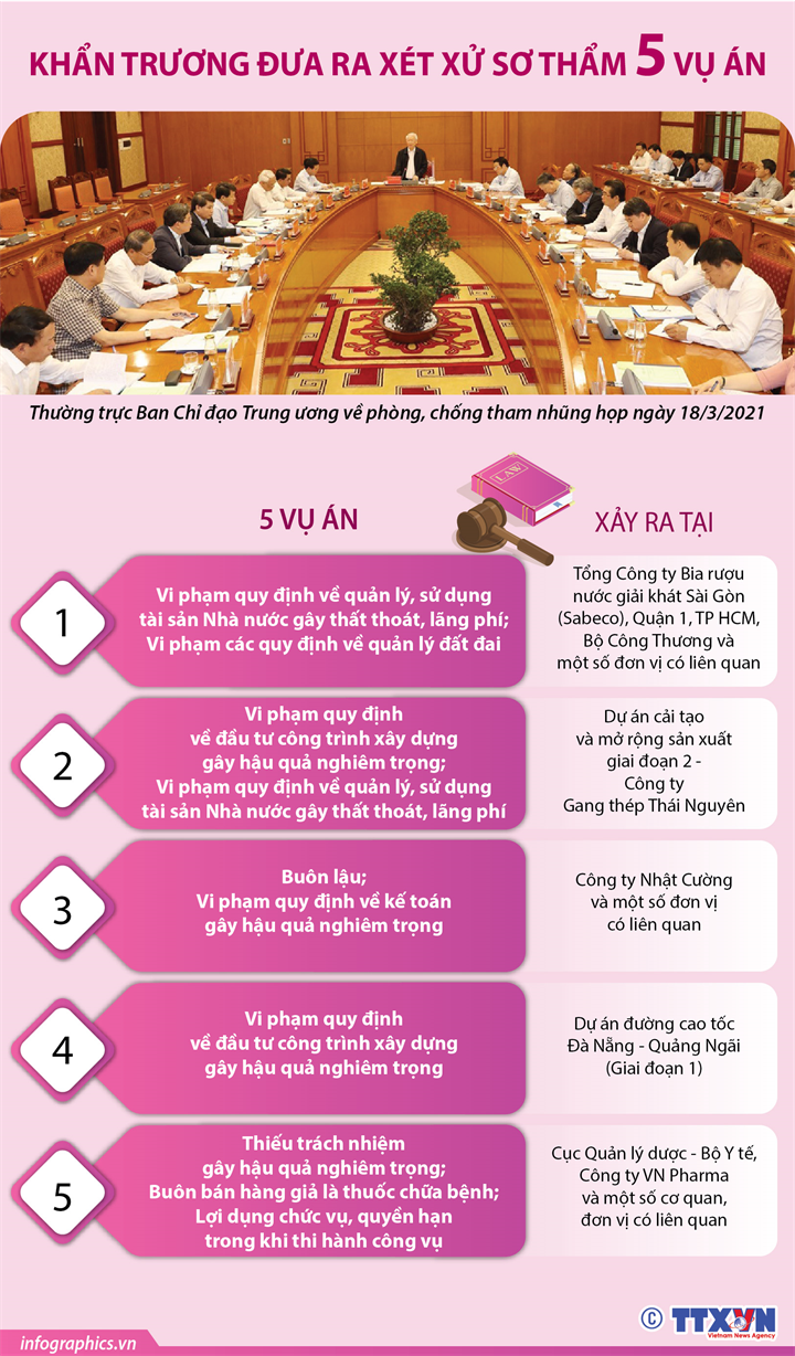 [Infographics] Khẩn trương đưa ra xét xử sơ thẩm 5 vụ án - Ảnh 1